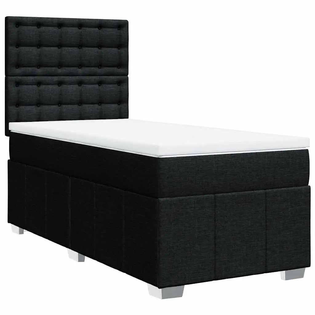 Box Spring Bed with Pocket Mattress Black King Single Adjustable Headboard LED
