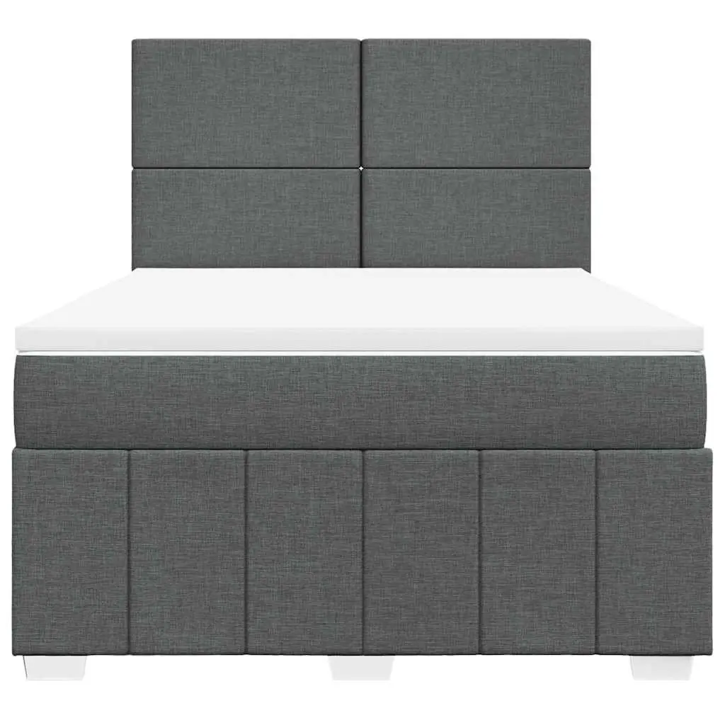 Queen Box Spring Bed Pocket Spring Mattress Grey Fabric with Adjustable Headboard and LED Lights