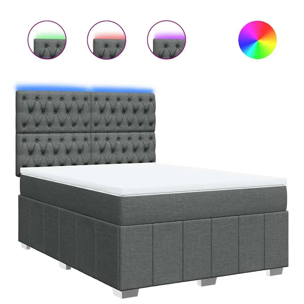 Queen Bed with Adjustable Headboard Pocket Spring Mattress Grey LED Lighting