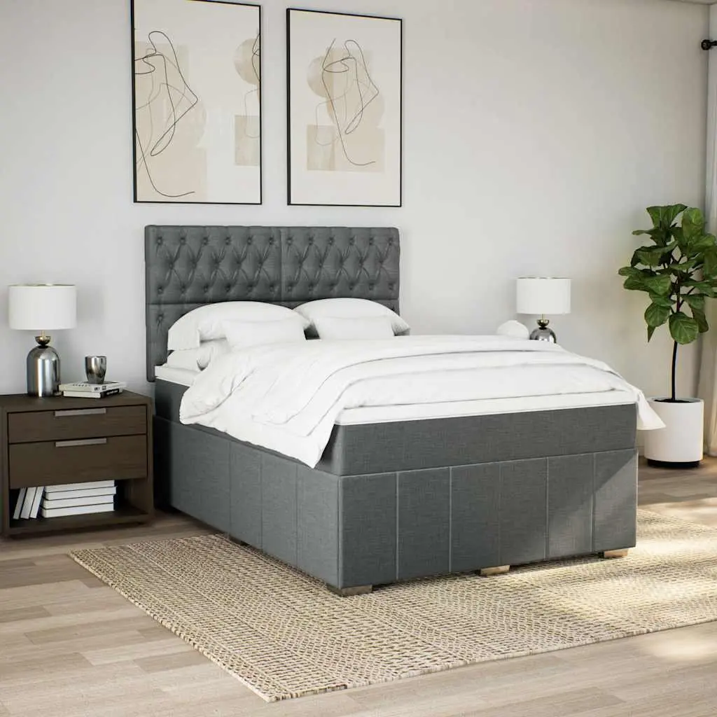 Queen Bed with Adjustable Headboard Pocket Spring Mattress Grey LED Lighting