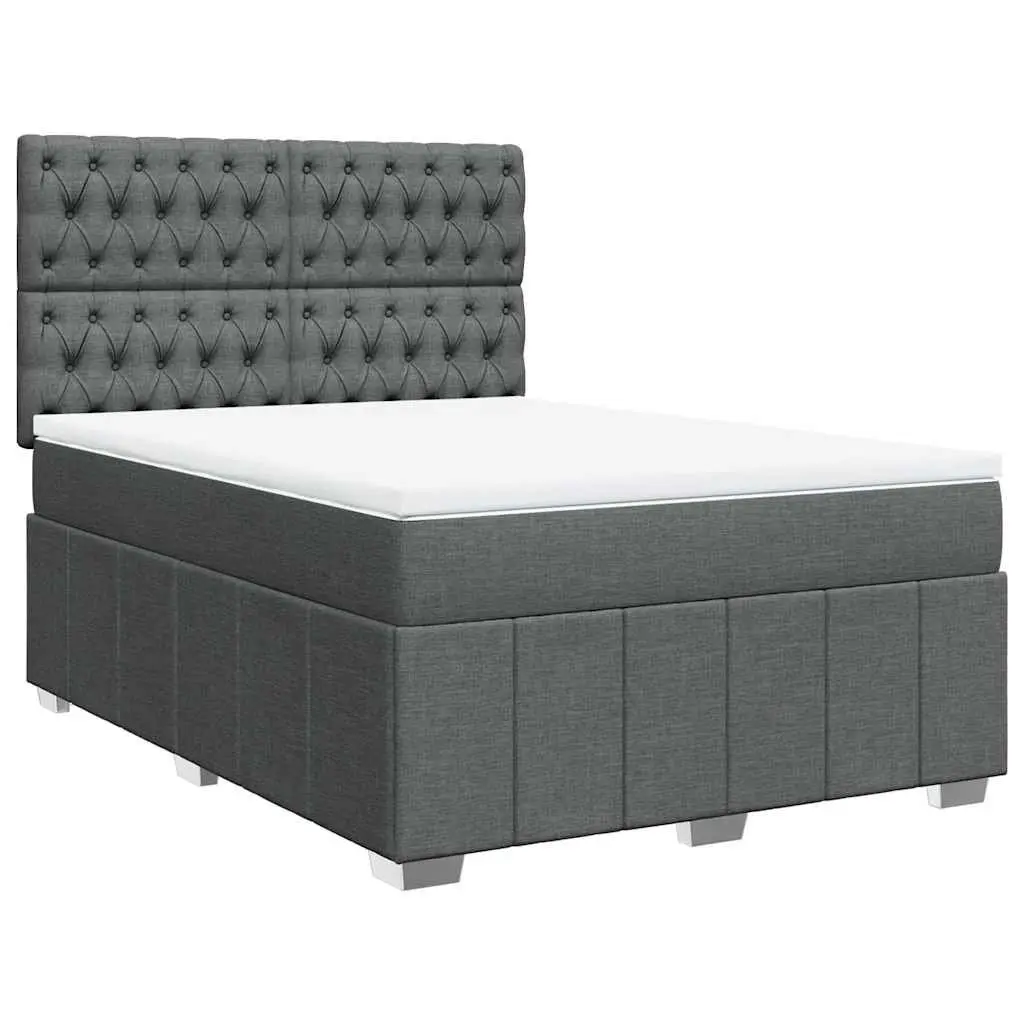 Queen Bed with Adjustable Headboard Pocket Spring Mattress Grey LED Lighting