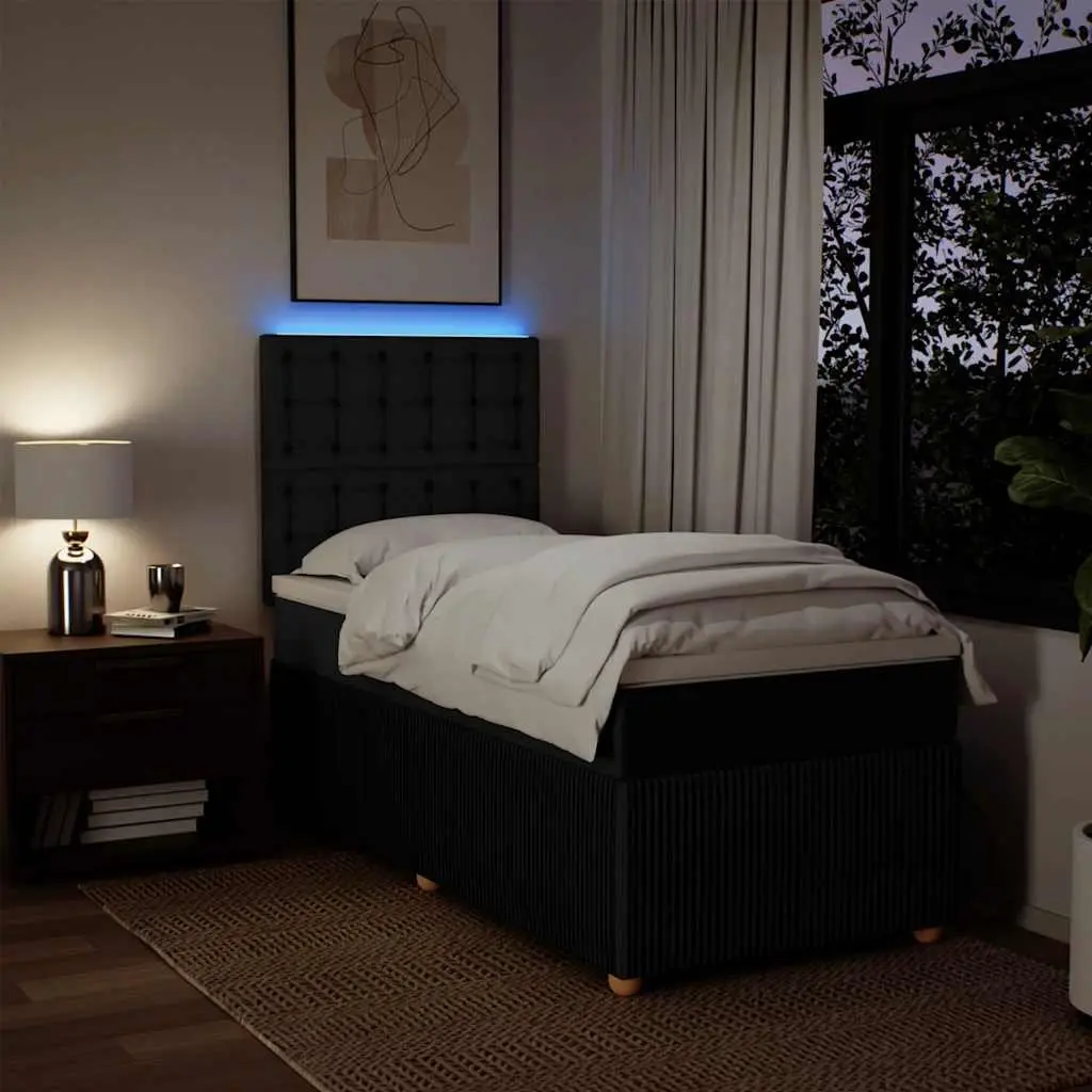 Box Spring Bed with Pocket Mattress LED Lights Adjustable Headboard King Single