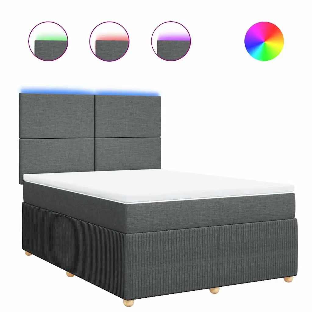 Queen Box Spring Bed Pocket Spring Mattress Height Adjustable Headboard LED Lights Grey Fabric Frame