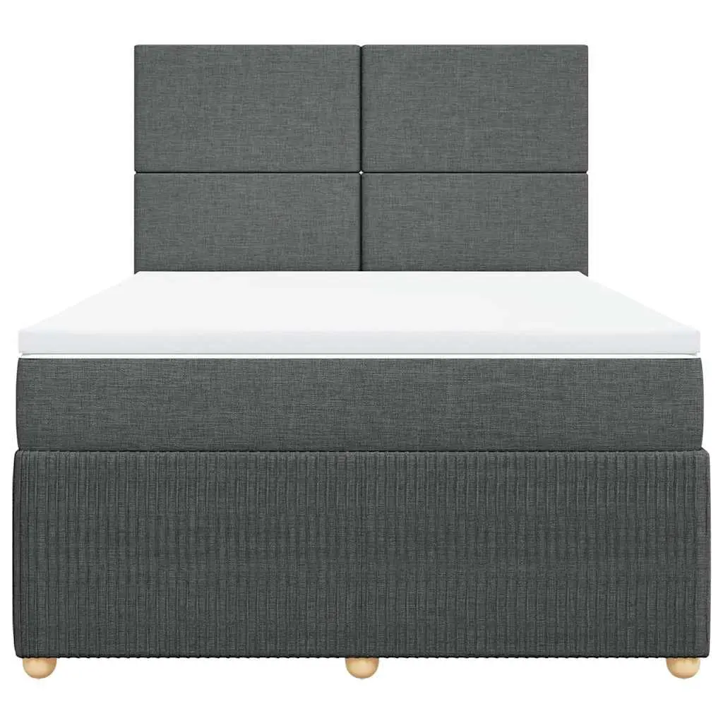 Queen Box Spring Bed Pocket Spring Mattress Height Adjustable Headboard LED Lights Grey Fabric Frame