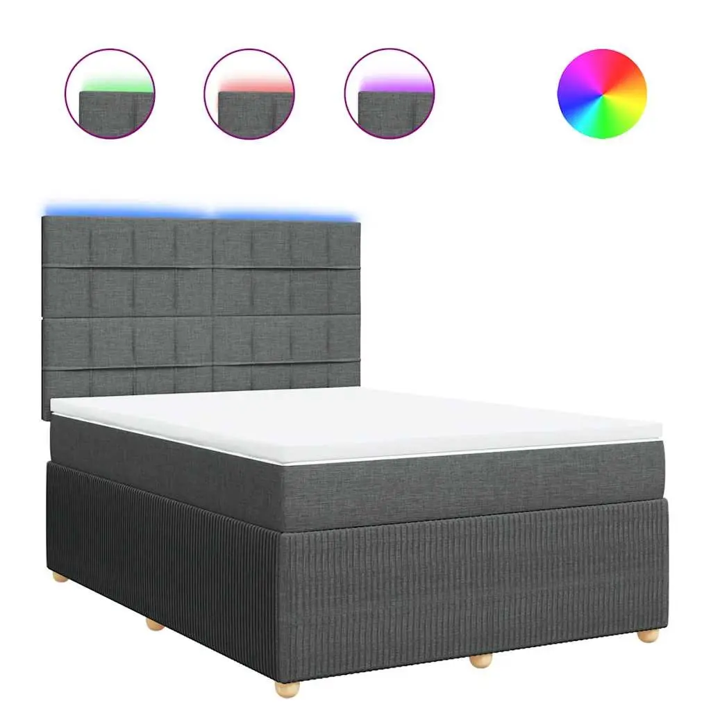 Queen Bed Frame Fabric Box Spring with Mattress Dark Grey