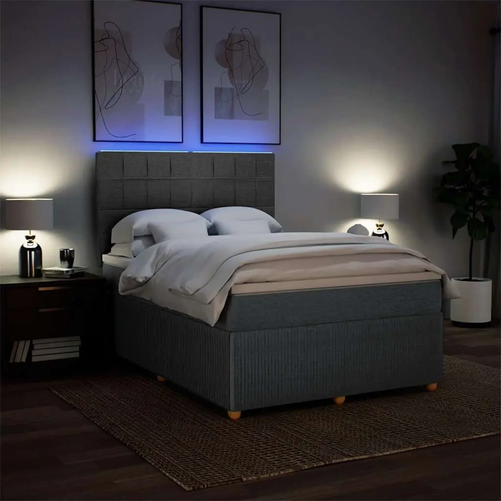 Queen Bed Frame Fabric Box Spring with Mattress Dark Grey