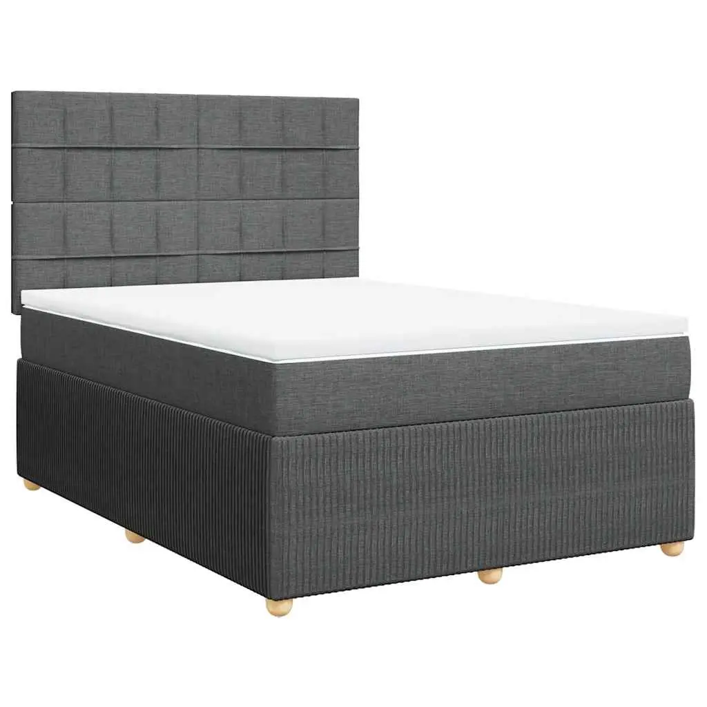 Queen Bed Frame Fabric Box Spring with Mattress Dark Grey