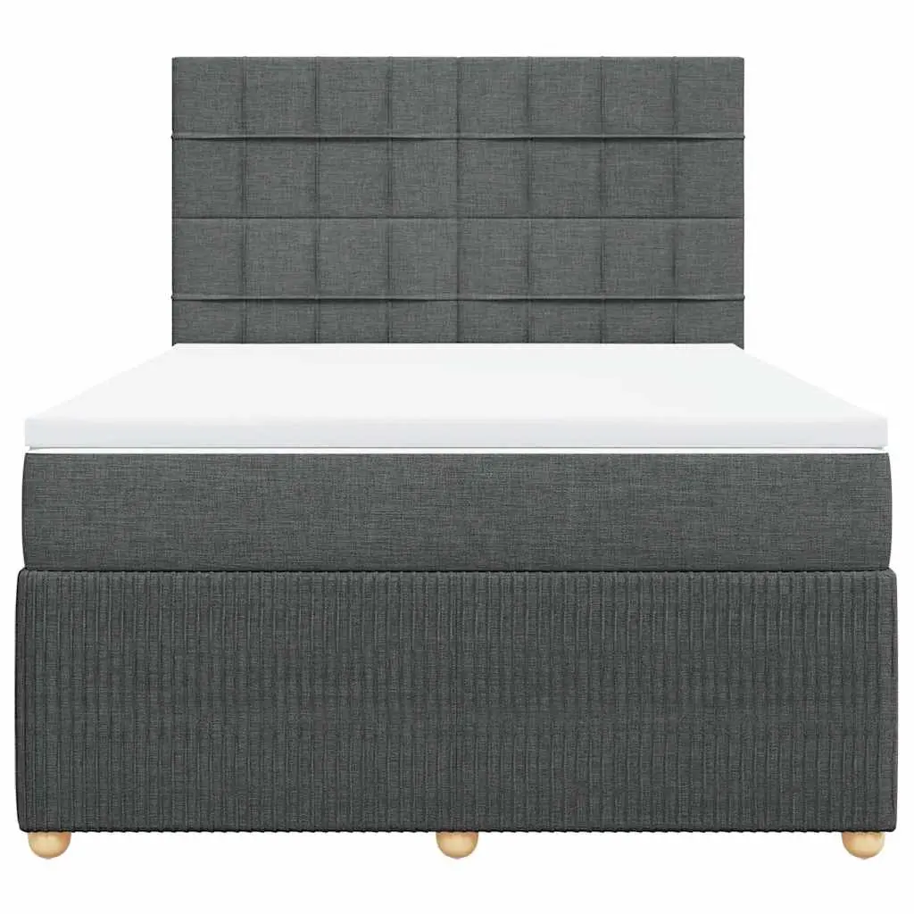 Queen Bed Frame Fabric Box Spring with Mattress Dark Grey