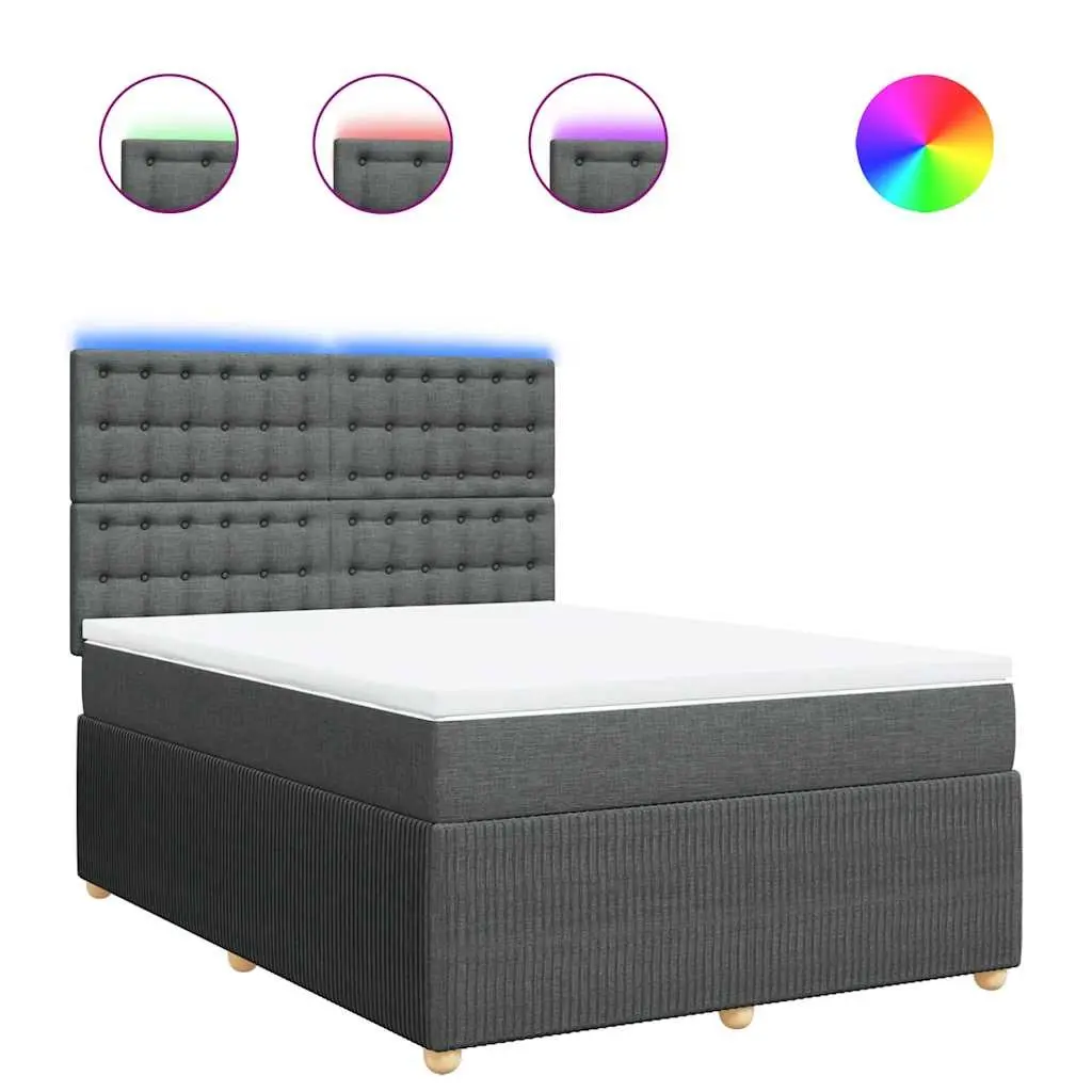 Queen Bed Frame with Grey Fabric Pocket Spring Mattress Adjustable Headboard LED Lighting