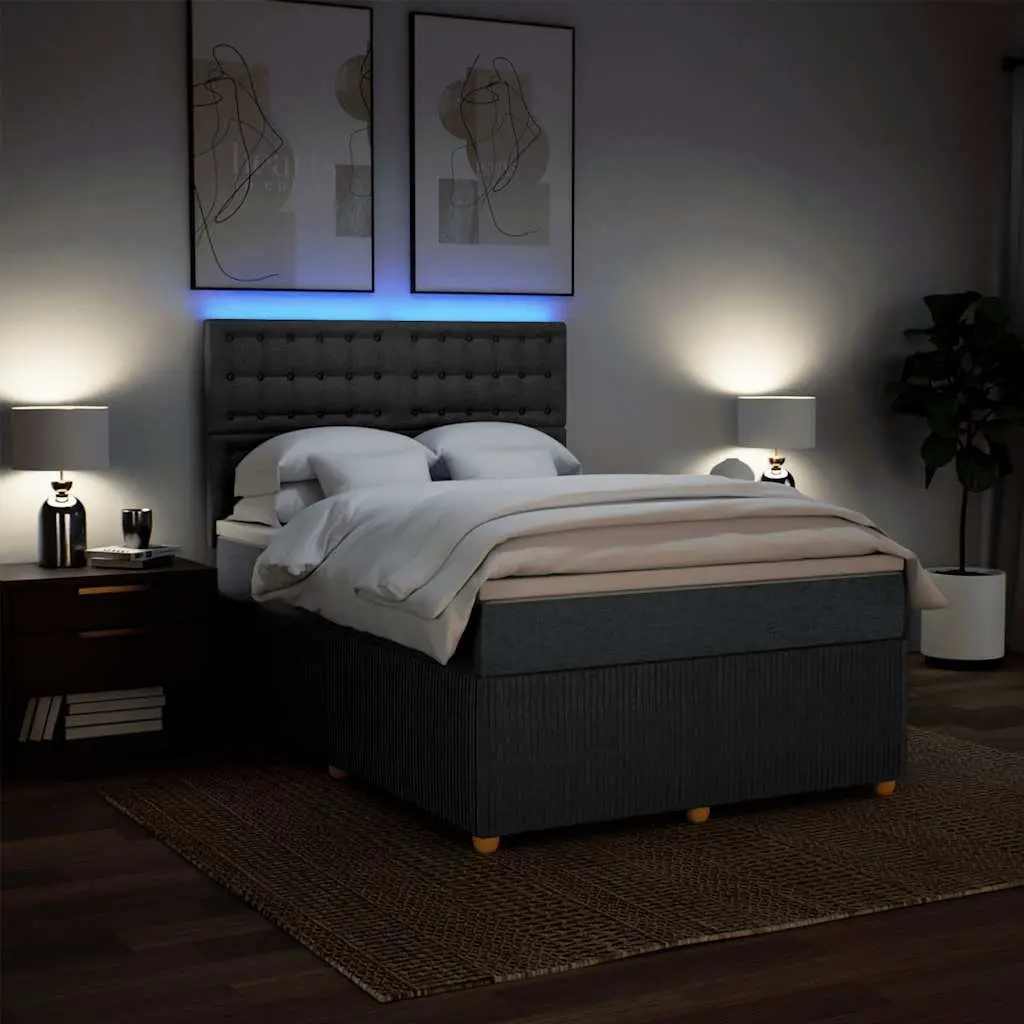 Queen Bed Frame with Grey Fabric Pocket Spring Mattress Adjustable Headboard LED Lighting