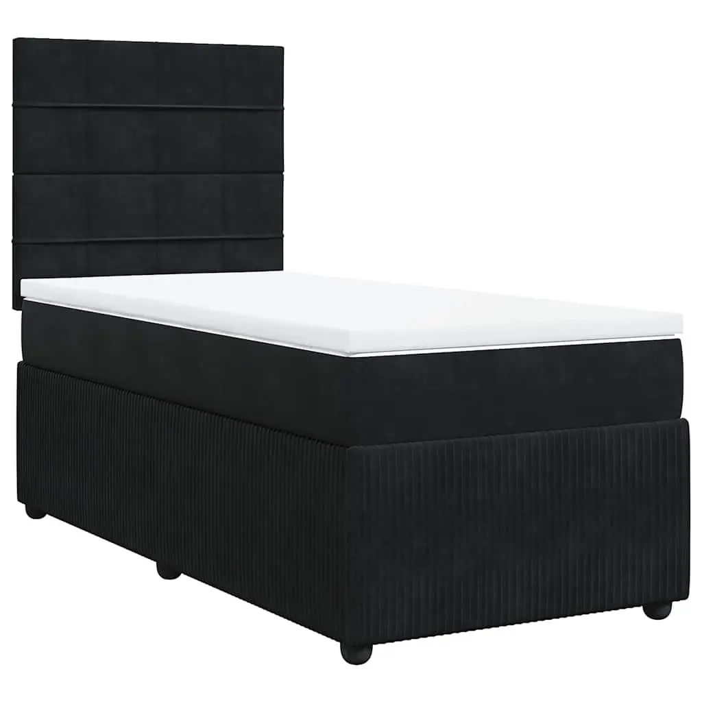King Single Velvet Fabric Box Spring Bed with Pocket Spring Mattress Adjustable Headboard LED Lighting