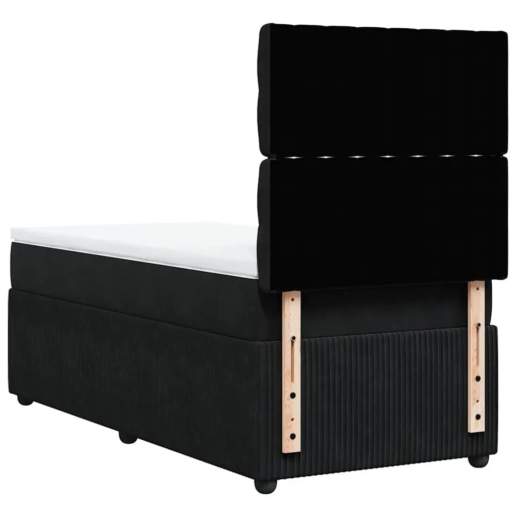Box Spring Bed with Pocket Spring Mattress King Single Black Velvet LED Lights