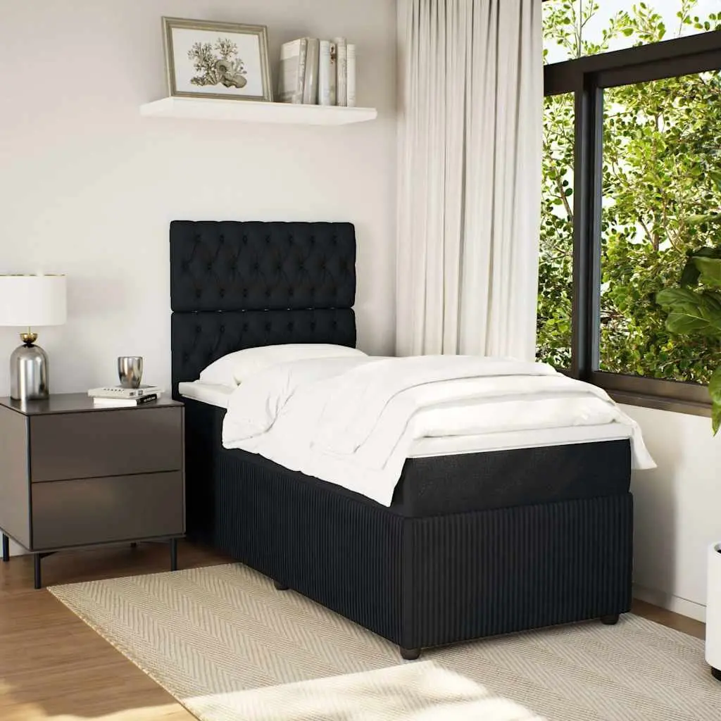 Box Spring Bed with Pocket Spring Mattress King Single Black Velvet LED Lights