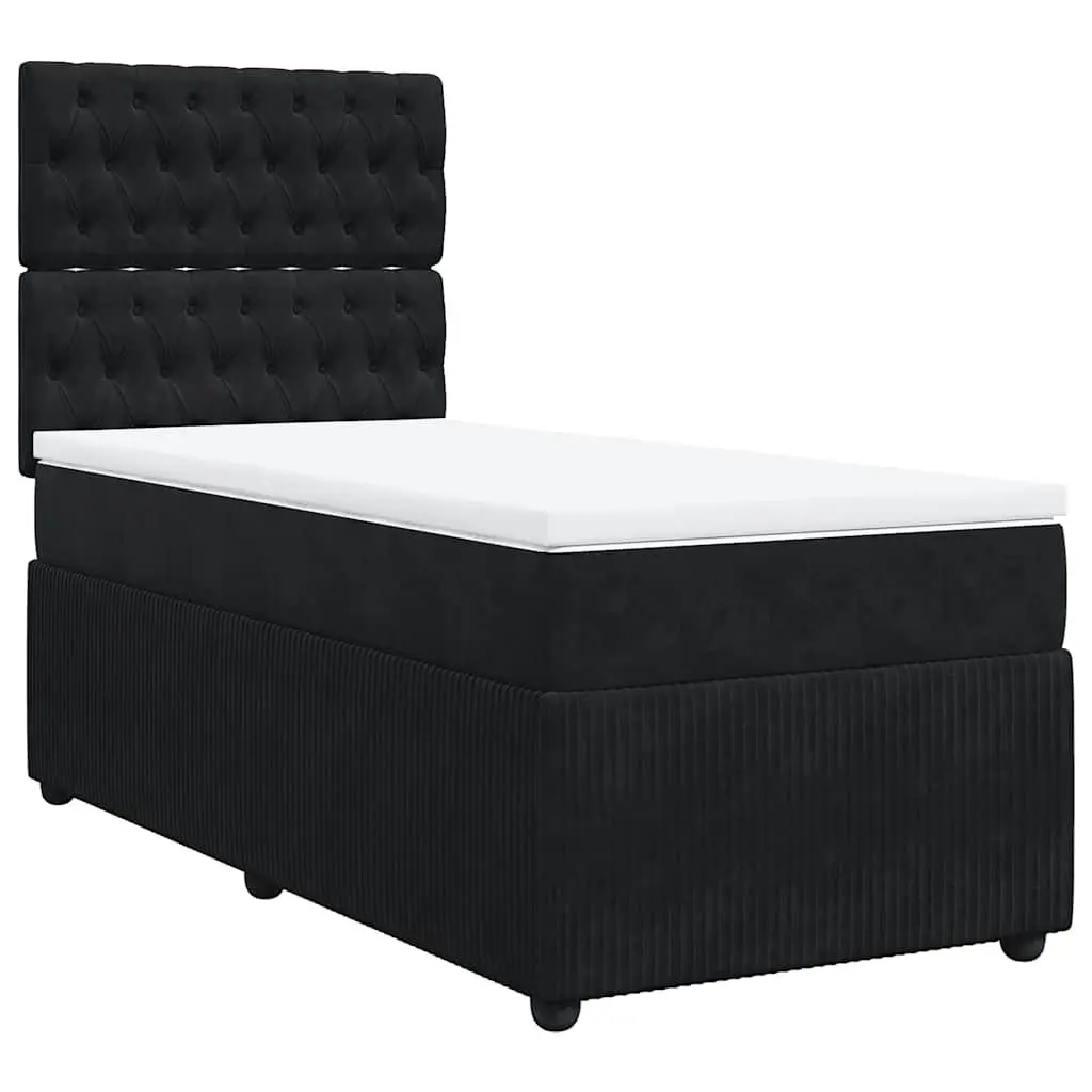 Box Spring Bed with Pocket Spring Mattress King Single Black Velvet LED Lights
