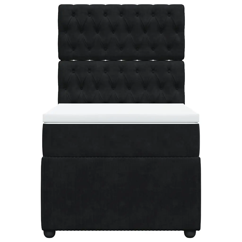 Box Spring Bed with Pocket Spring Mattress King Single Black Velvet LED Lights