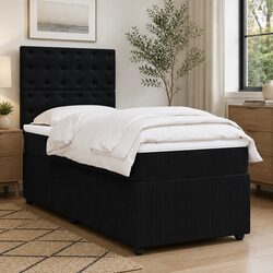 King Single Box Spring Bed with Pocket Mattress LED Lights Velvet Black