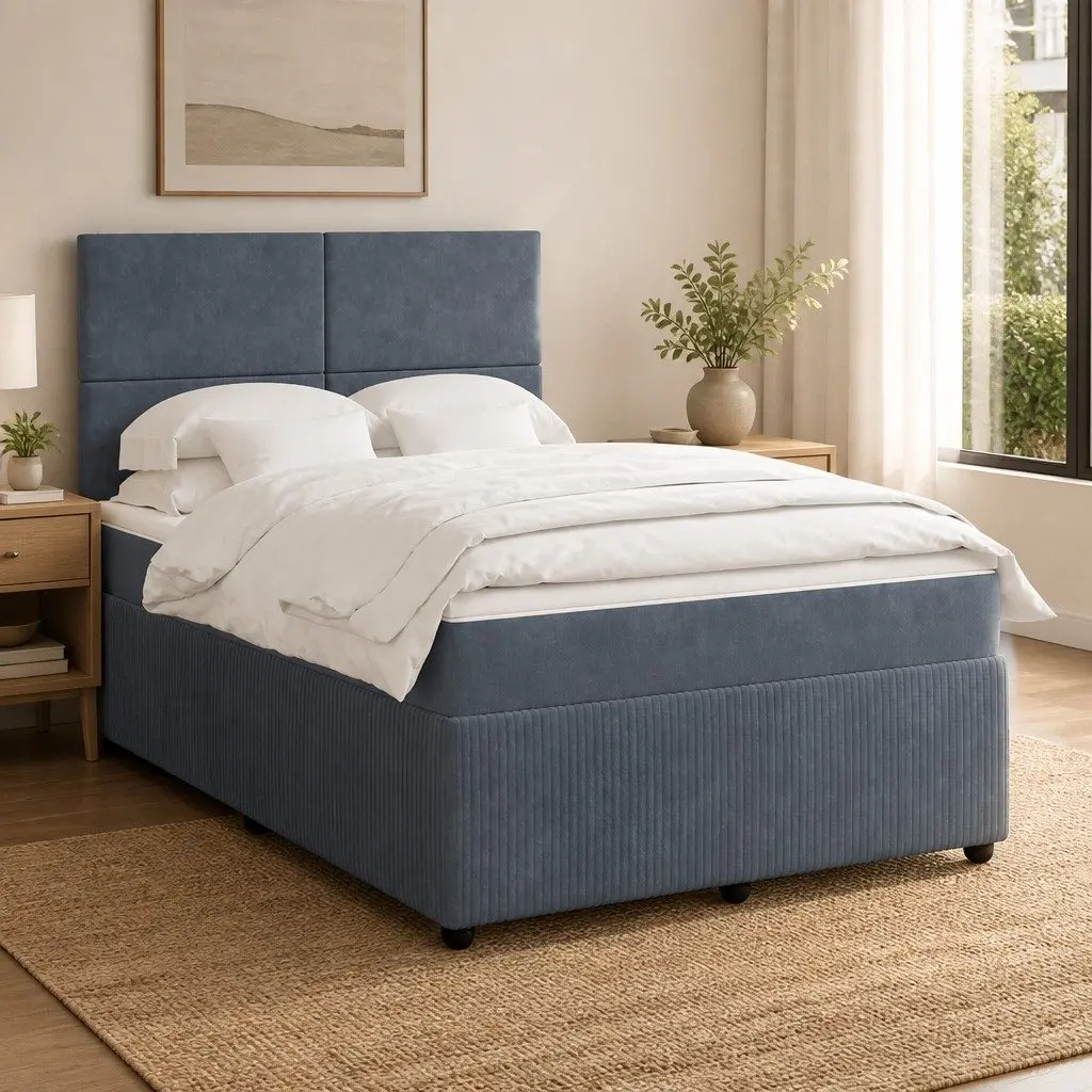 Double Bed Velvet Upholstery Pocket Spring Mattress Adjustable LED Lights Grey