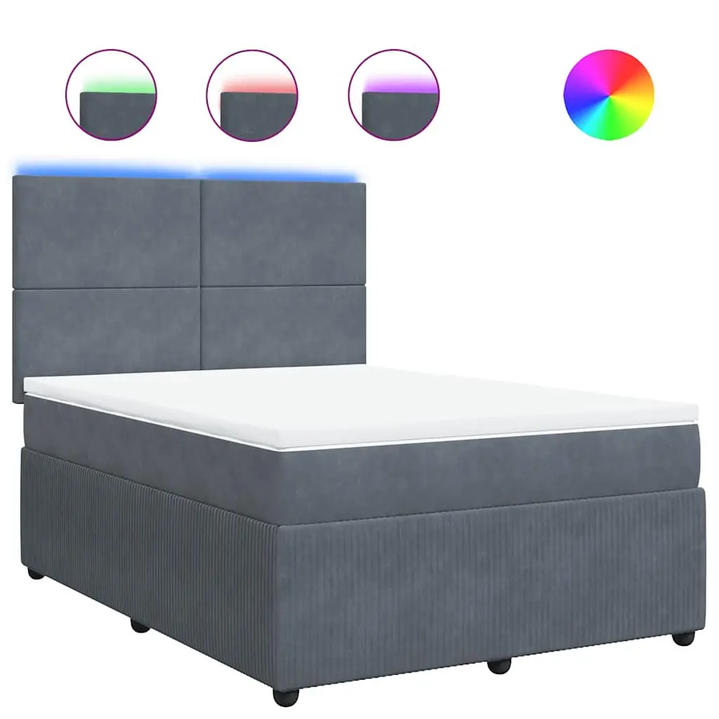 Double Bed Velvet Upholstery Pocket Spring Mattress Adjustable LED Lights Grey