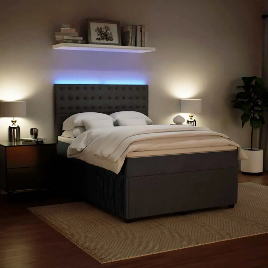 Double Box Spring Bed Pocket Spring Mattress Height Adjustable Headboard Grey Velvet
