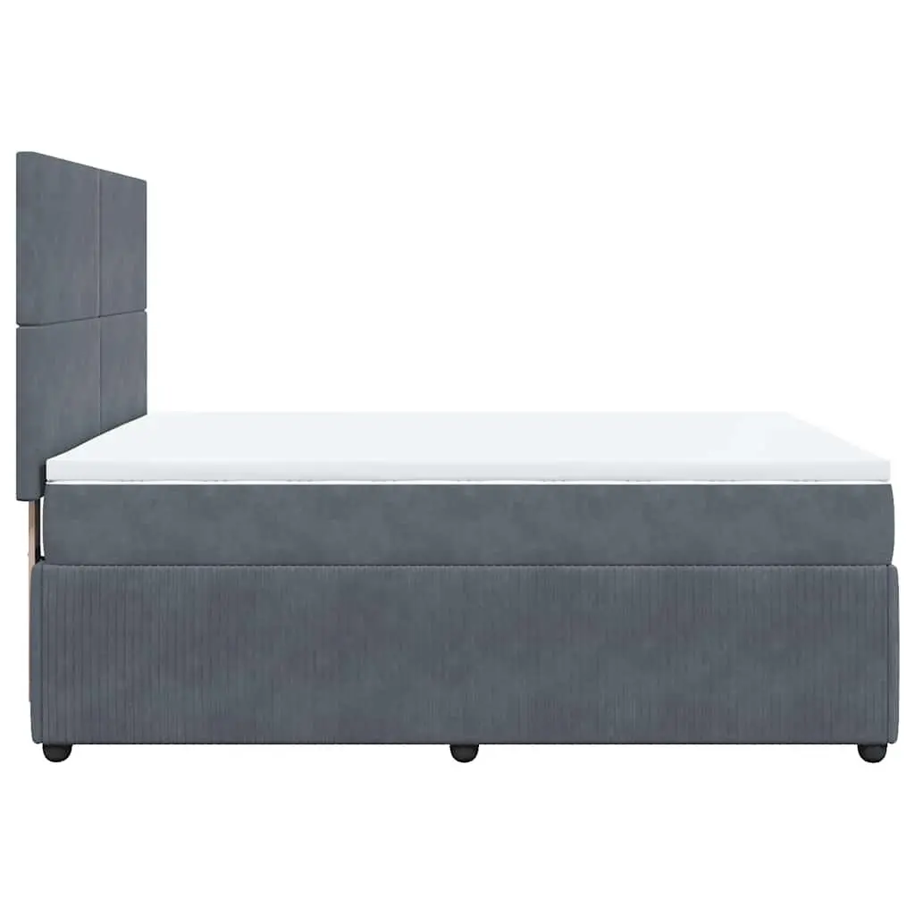 Queen Box Spring Bed with Mattress Dark Grey Velvet LED Adjustable Headboard