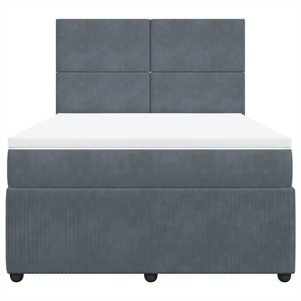 Queen Box Spring Bed with Mattress Dark Grey Velvet LED Adjustable Headboard