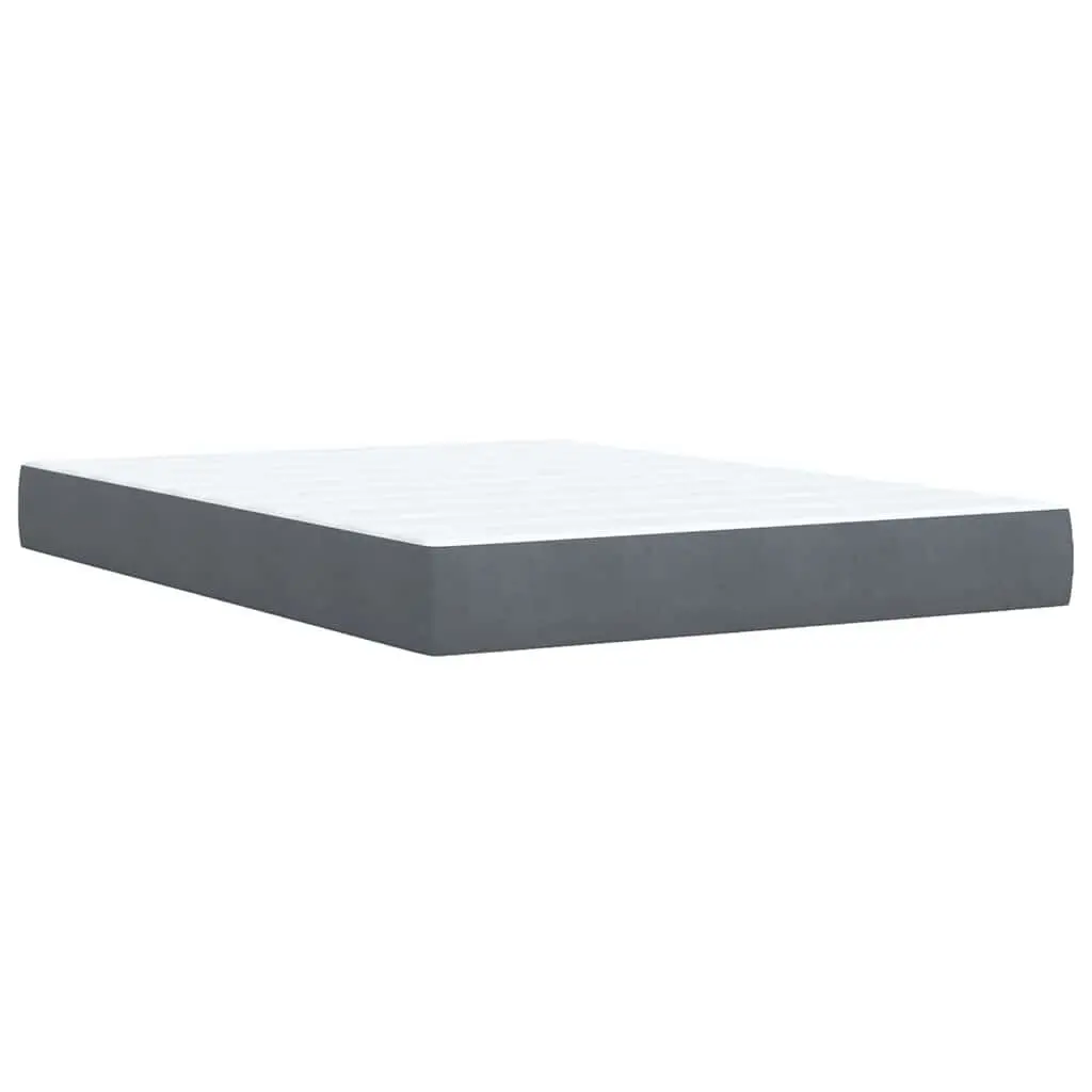 Queen Box Spring Bed with Mattress Dark Grey Velvet LED Adjustable Headboard
