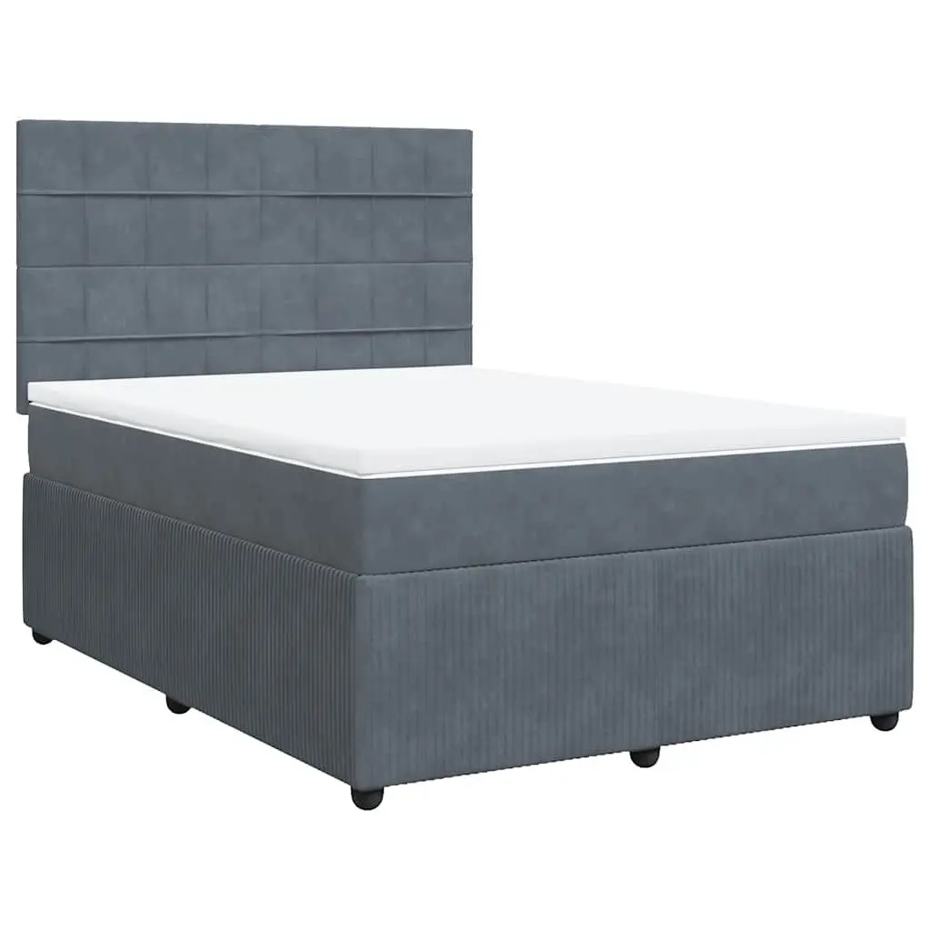 Queen Size Velvet Box Spring Bed Dark Grey with LED Headboard and Pocket Spring Mattress