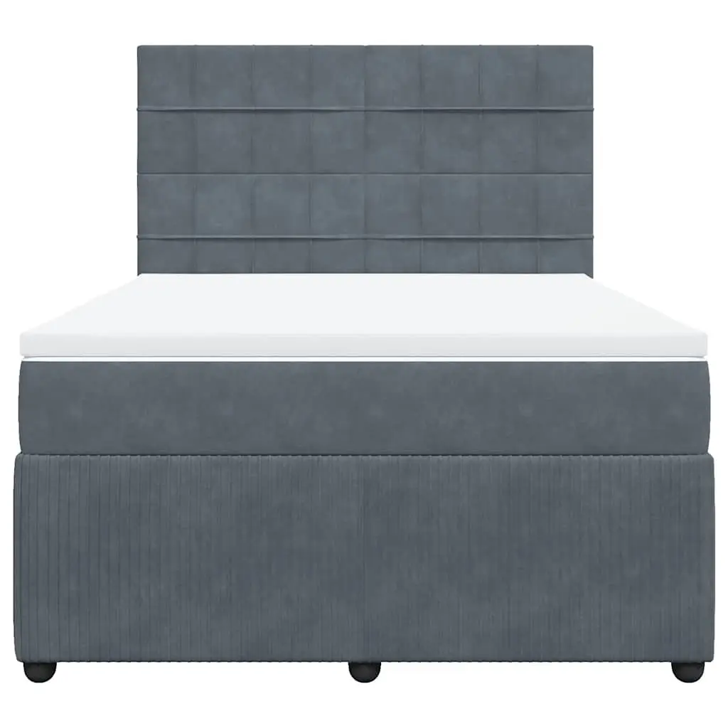 Queen Size Velvet Box Spring Bed Dark Grey with LED Headboard and Pocket Spring Mattress
