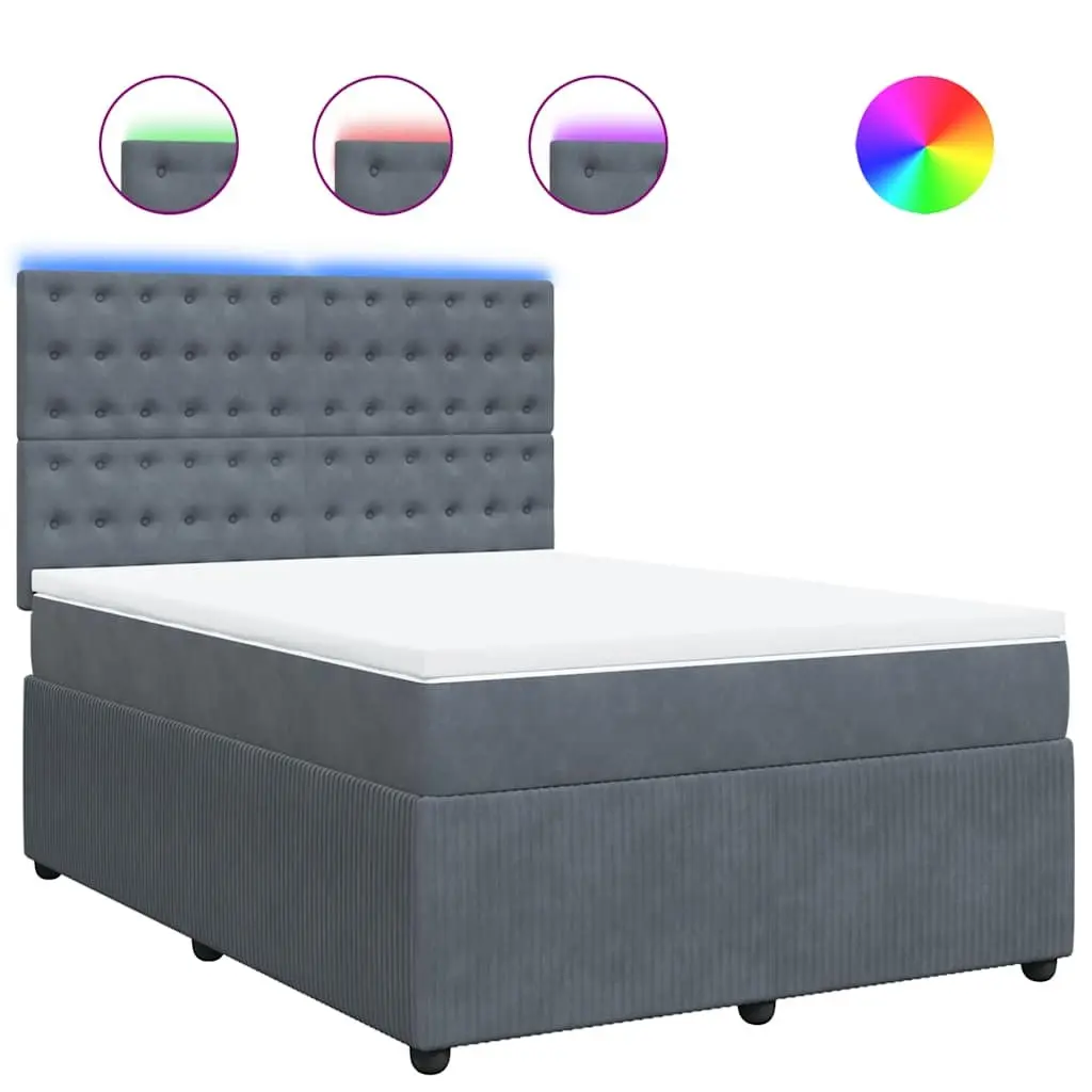 Queen Bed Frame Velvet Dark Grey with Pocket Spring Mattress and LED Headboard