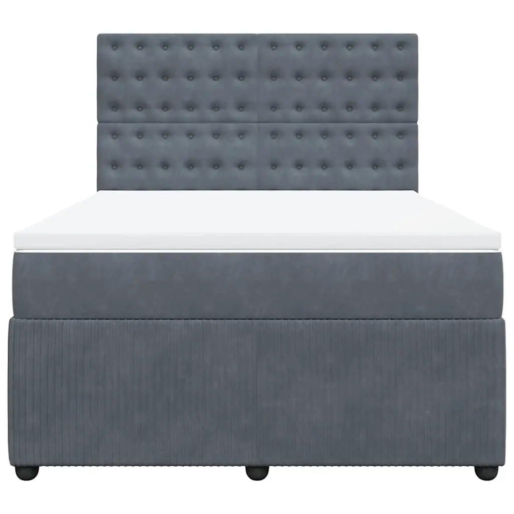 Queen Bed Frame Velvet Dark Grey with Pocket Spring Mattress and LED Headboard
