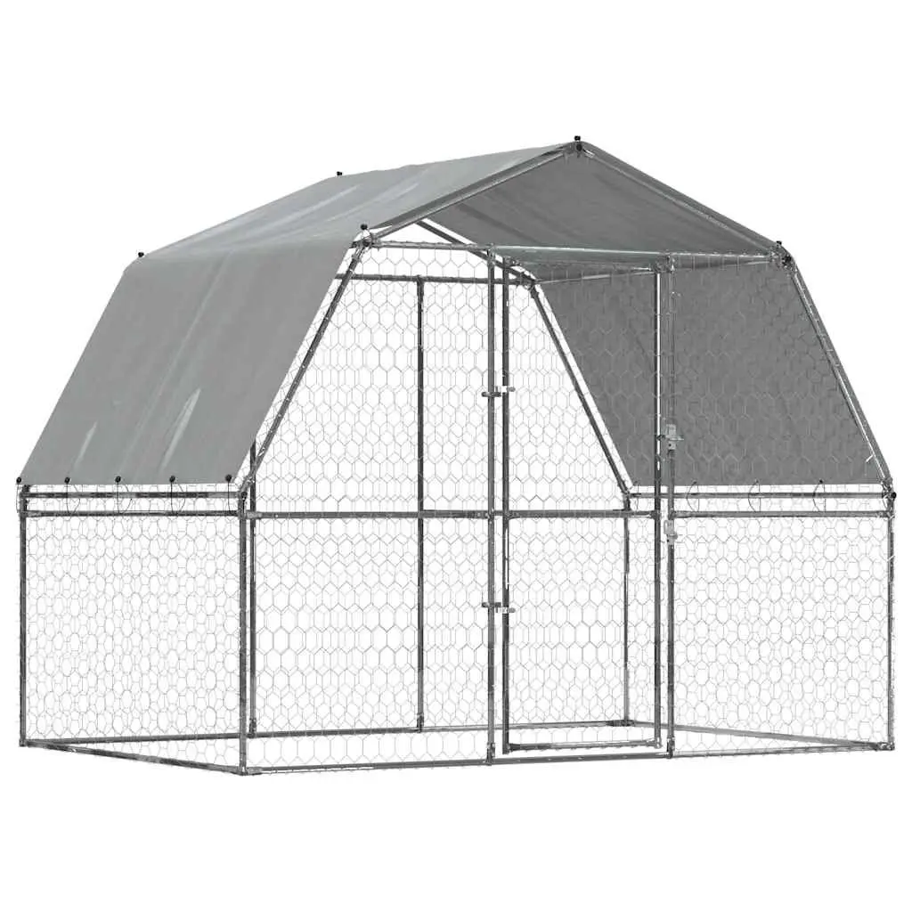 Outdoor Dog Kennel Galvanised Steel Mesh Pen with Roof Silver