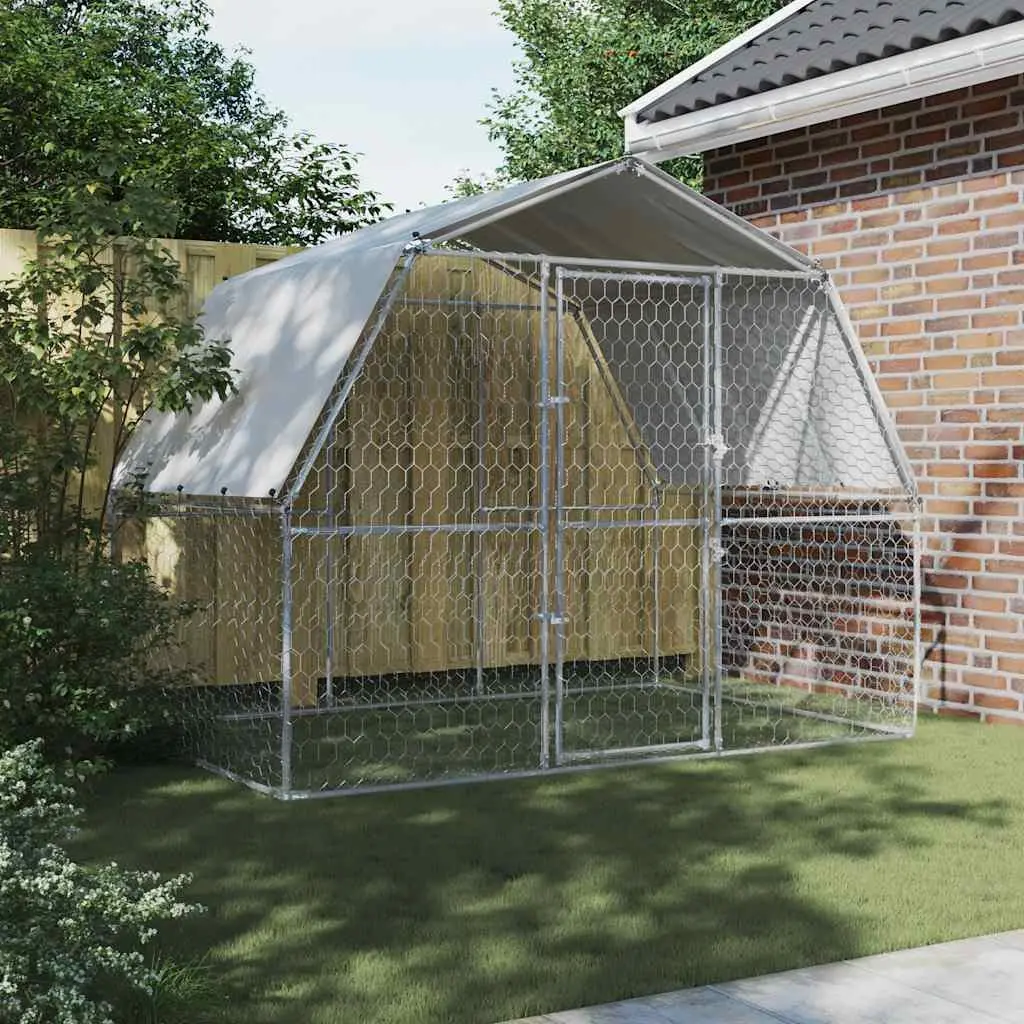 Outdoor Dog Kennel Galvanised Steel Mesh Pen with Roof Silver