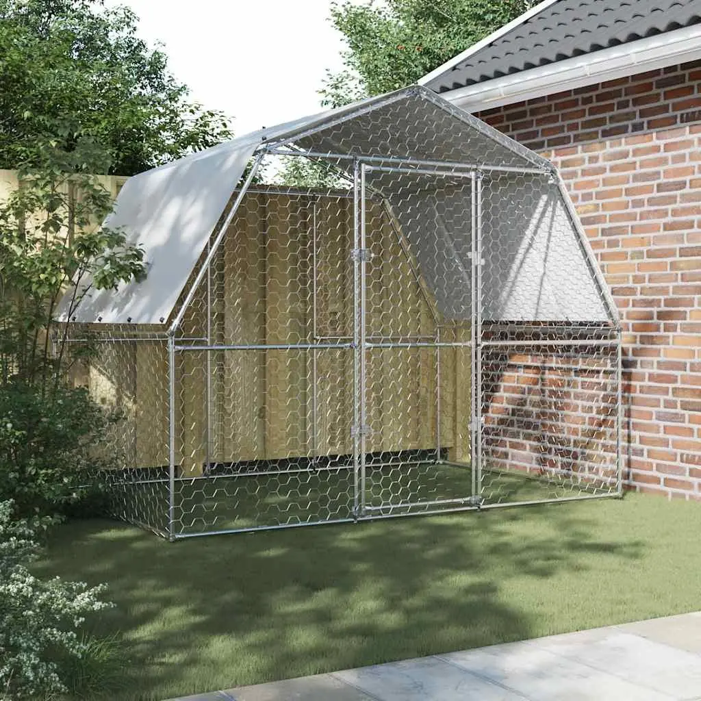 Chicken Cage Galvanised Steel Outdoor Enclosure for Hens Ducks Small Animals Silver