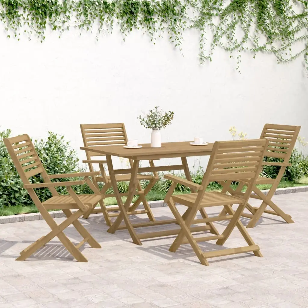 Outdoor Dining Set Solid Acacia Wood 5 Piece Brown Garden Table Chair Backrest