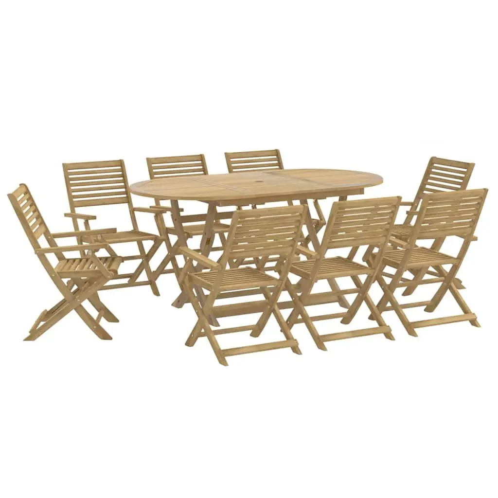 9 Piece Outdoor Dining Set Solid Acacia Wood Garden Furniture Brown Patio Table Chairs