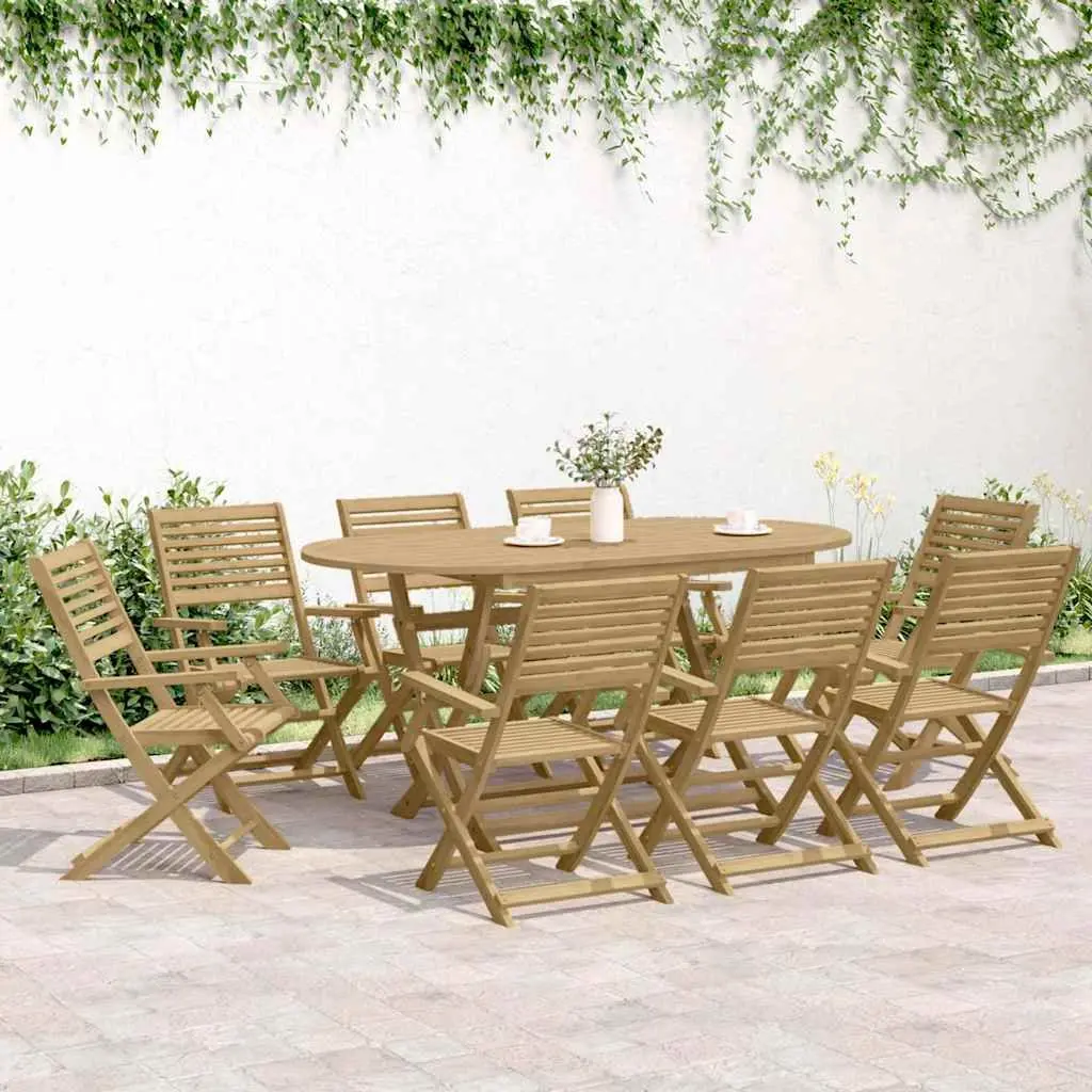 9 Piece Outdoor Dining Set Solid Acacia Wood Garden Furniture Brown Patio Table Chairs