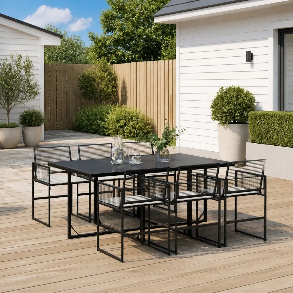 Garden Dining Set 7 Piece PE Rattan Black Outdoor Furniture with Cushions