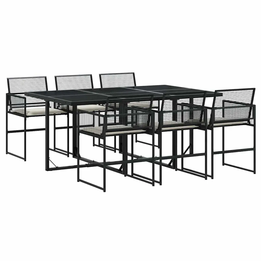 Garden Dining Set 7 Piece PE Rattan Black Outdoor Furniture with Cushions