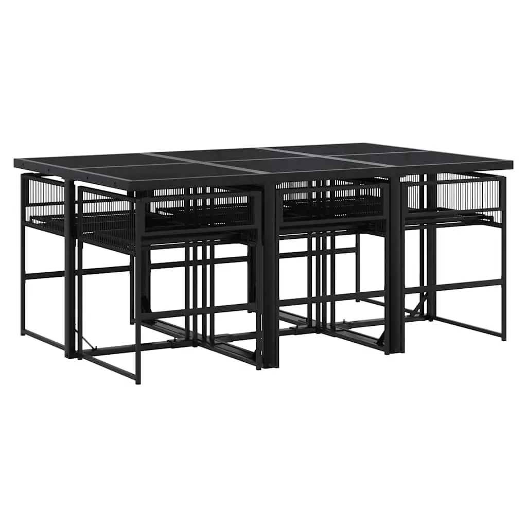 Garden Dining Set 7 Piece PE Rattan Black Outdoor Furniture with Cushions