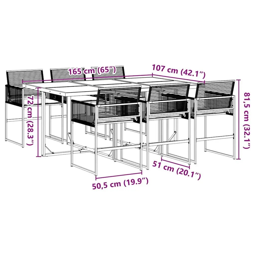 Garden Dining Set 7 Piece PE Rattan Black Outdoor Furniture with Cushions