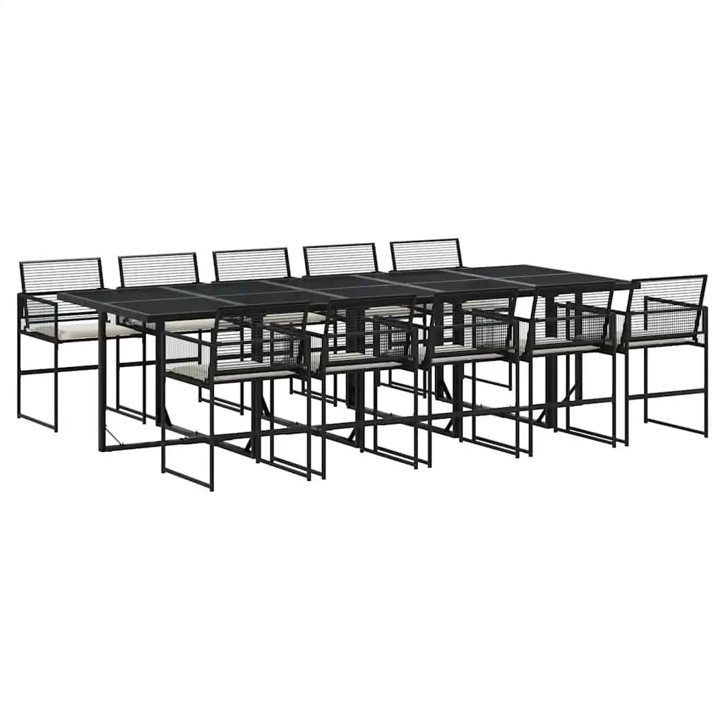 Outdoor Dining Set 11 Piece Garden Furniture Black PE Rattan Table Chairs