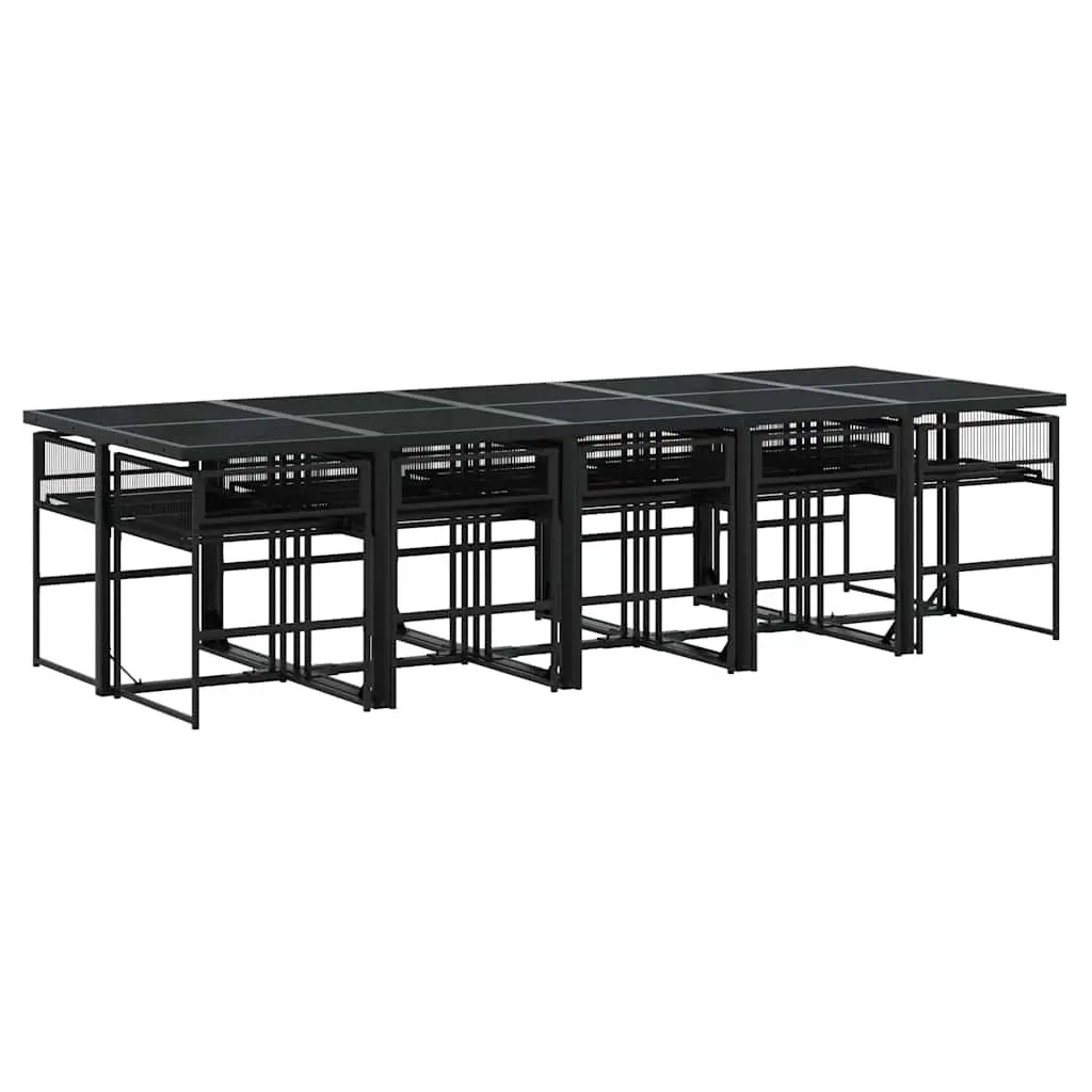 Outdoor Dining Set 11 Piece Garden Furniture Black PE Rattan Table Chairs