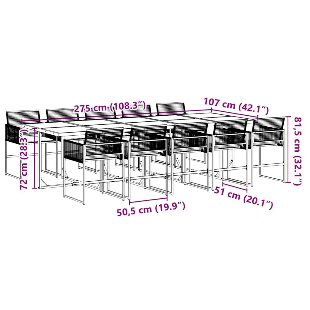 Outdoor Dining Set 11 Piece Garden Furniture Black PE Rattan Table Chairs