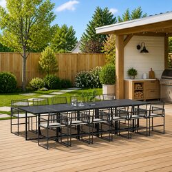13-Piece Black Poly Rattan Dining Set