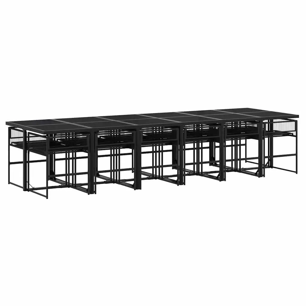 Outdoor Dining Set PE Rattan 13 Piece Black Tempered Glass Table