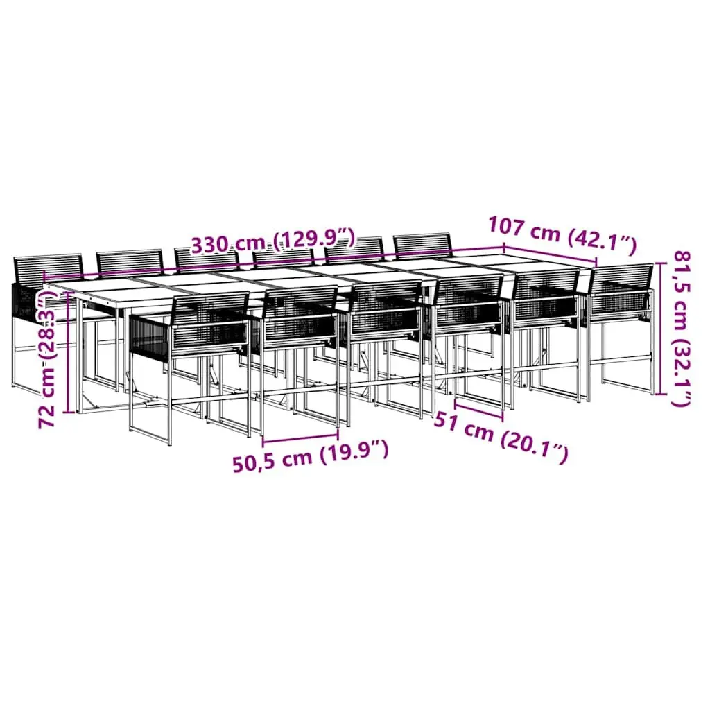 Outdoor Dining Set PE Rattan 13 Piece Black Tempered Glass Table
