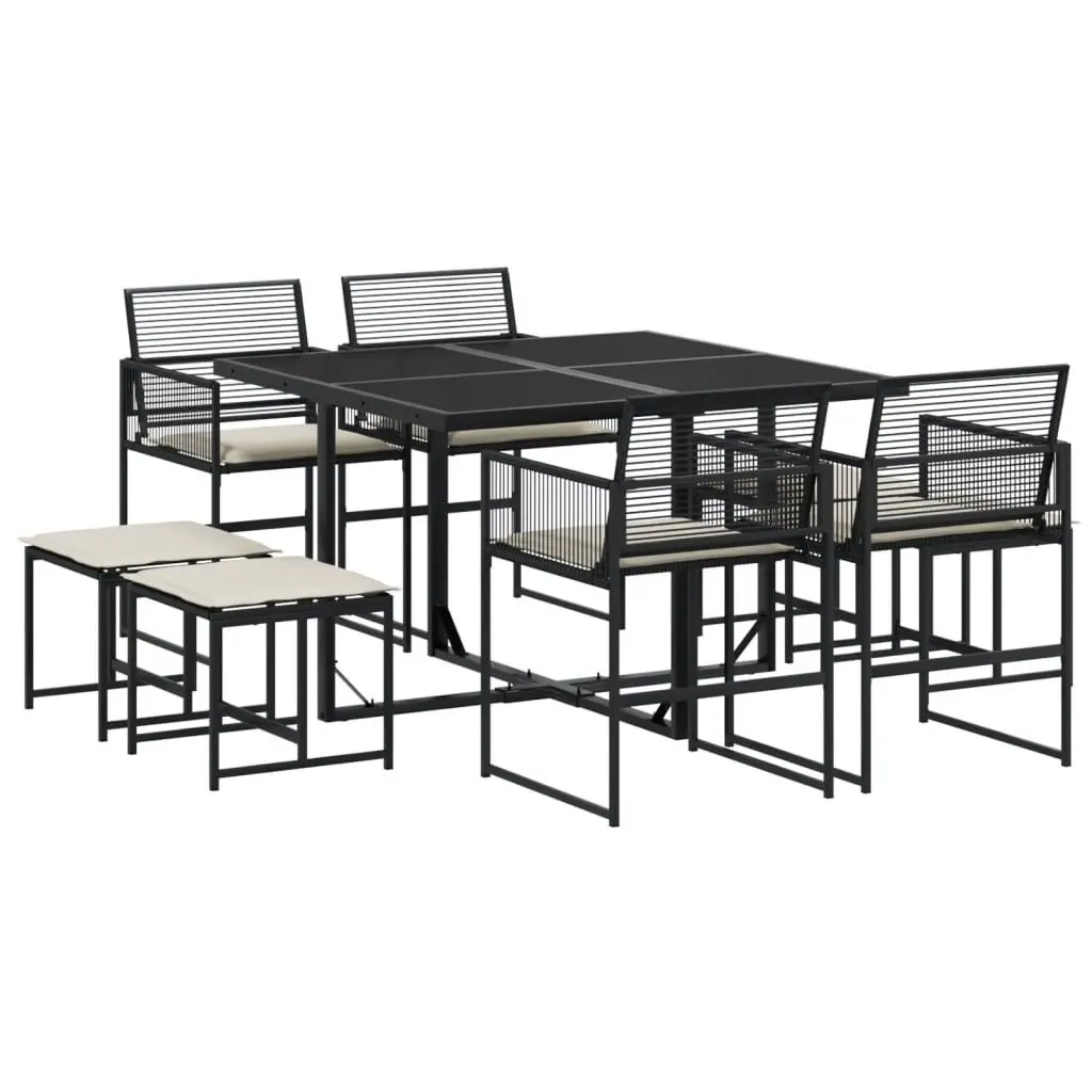 Outdoor Garden Dining Set 9 Piece Black Poly Rattan Table Chairs Cushions Patio