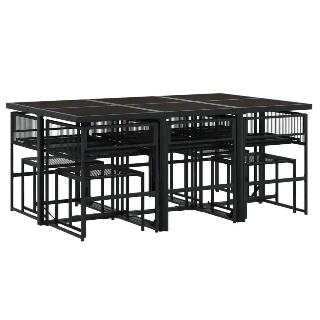 Garden Dining Set 11 Piece PE Rattan Outdoor Furniture Black with Cushions