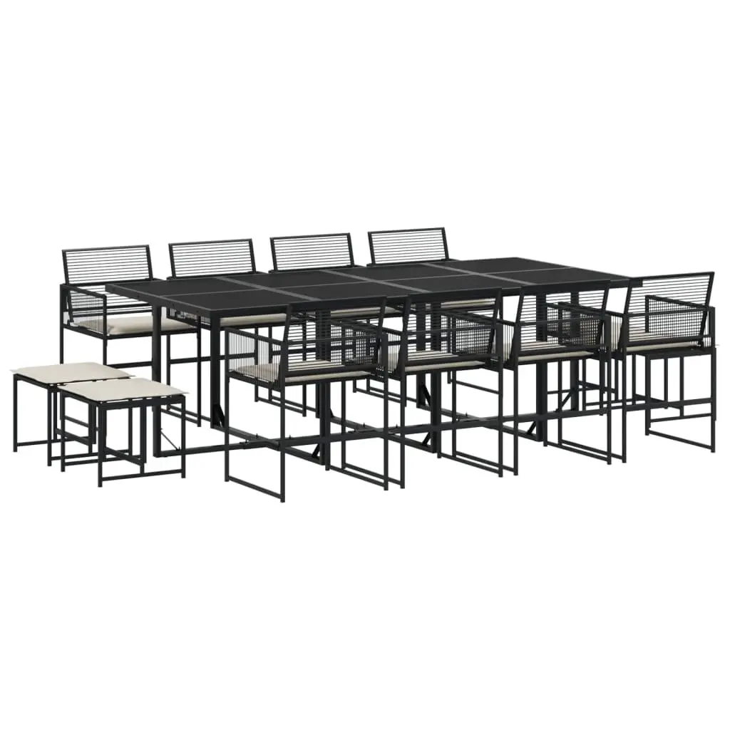 Outdoor Garden Dining Set 13 Piece Black PE Rattan Table Chairs Cushions