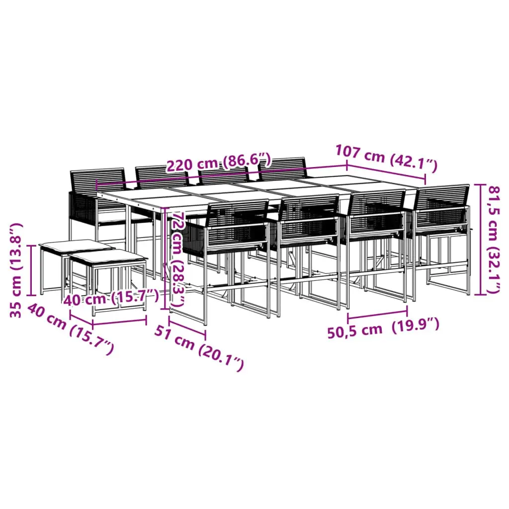 Outdoor Garden Dining Set 13 Piece Black PE Rattan Table Chairs Cushions